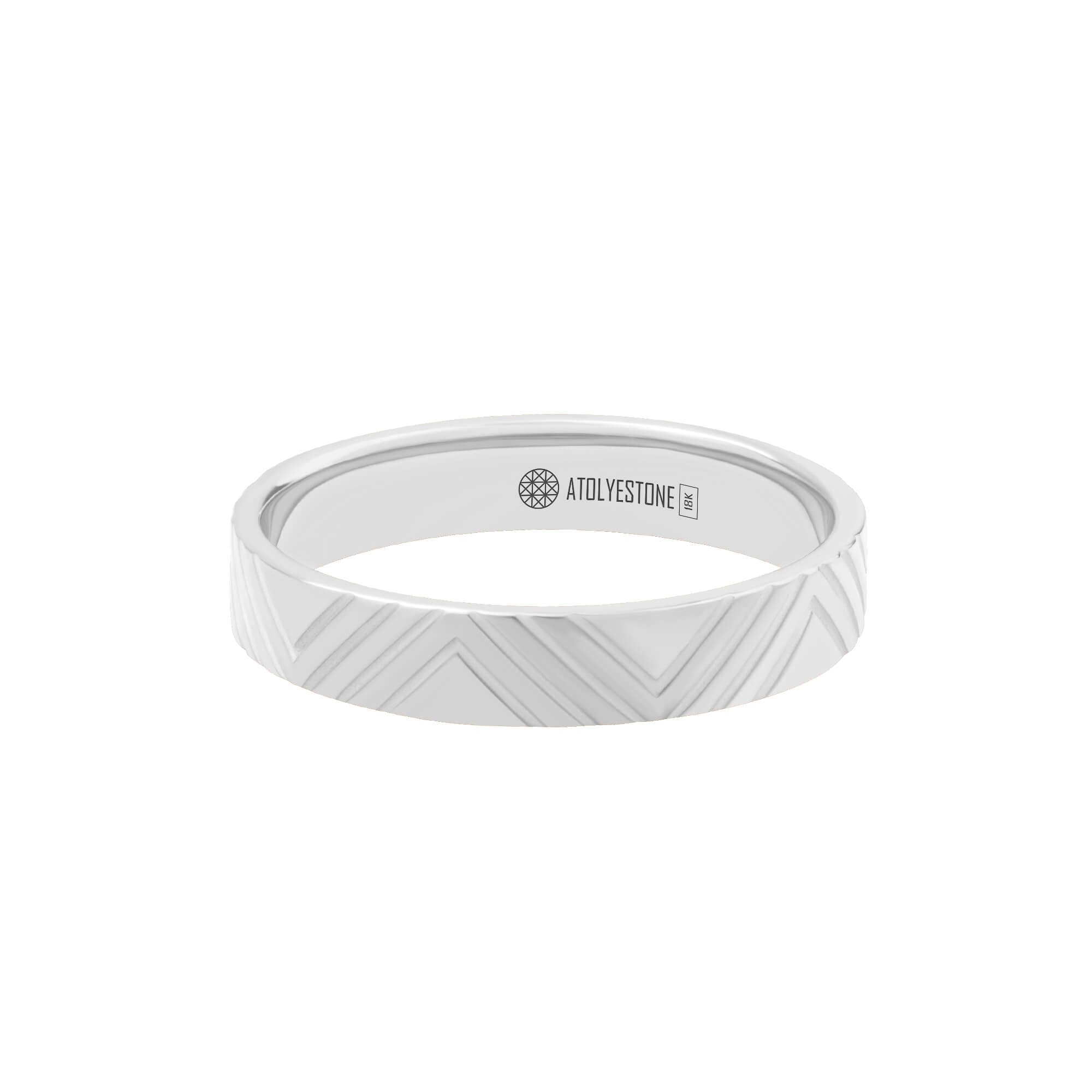 Triangle Engraved Band Ring in Solid White Gold