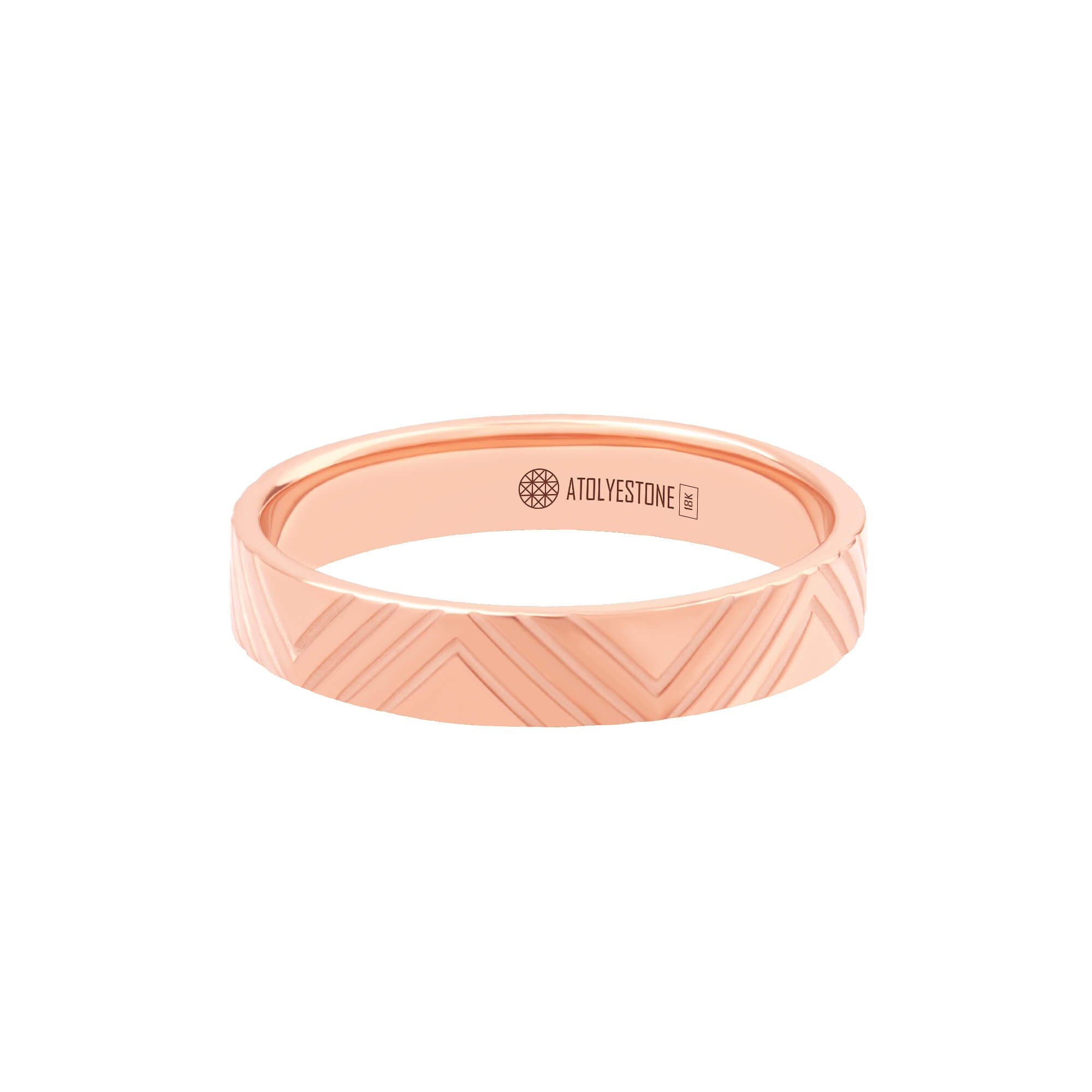 Triangle Engraved Band Ring in Solid Rose Gold