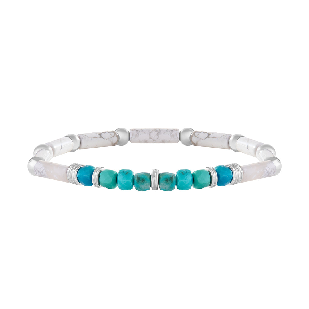 925 Solid Silver Turquoise & Howlite Tube Beads Bracelet