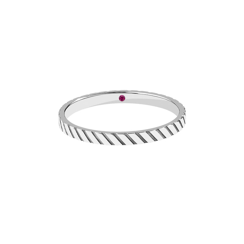 Men's Solid Gold Twined Band with Ruby - White Gold