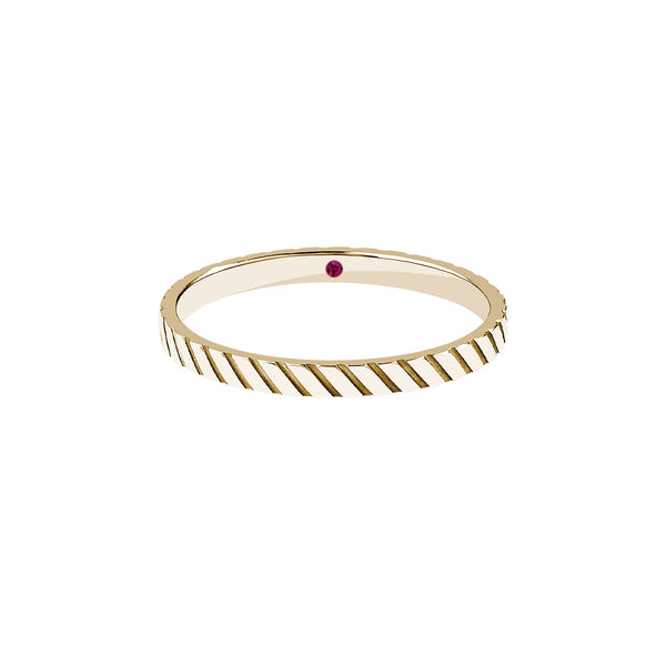 Men's Solid Gold Twined Band with Ruby - Yellow Gold