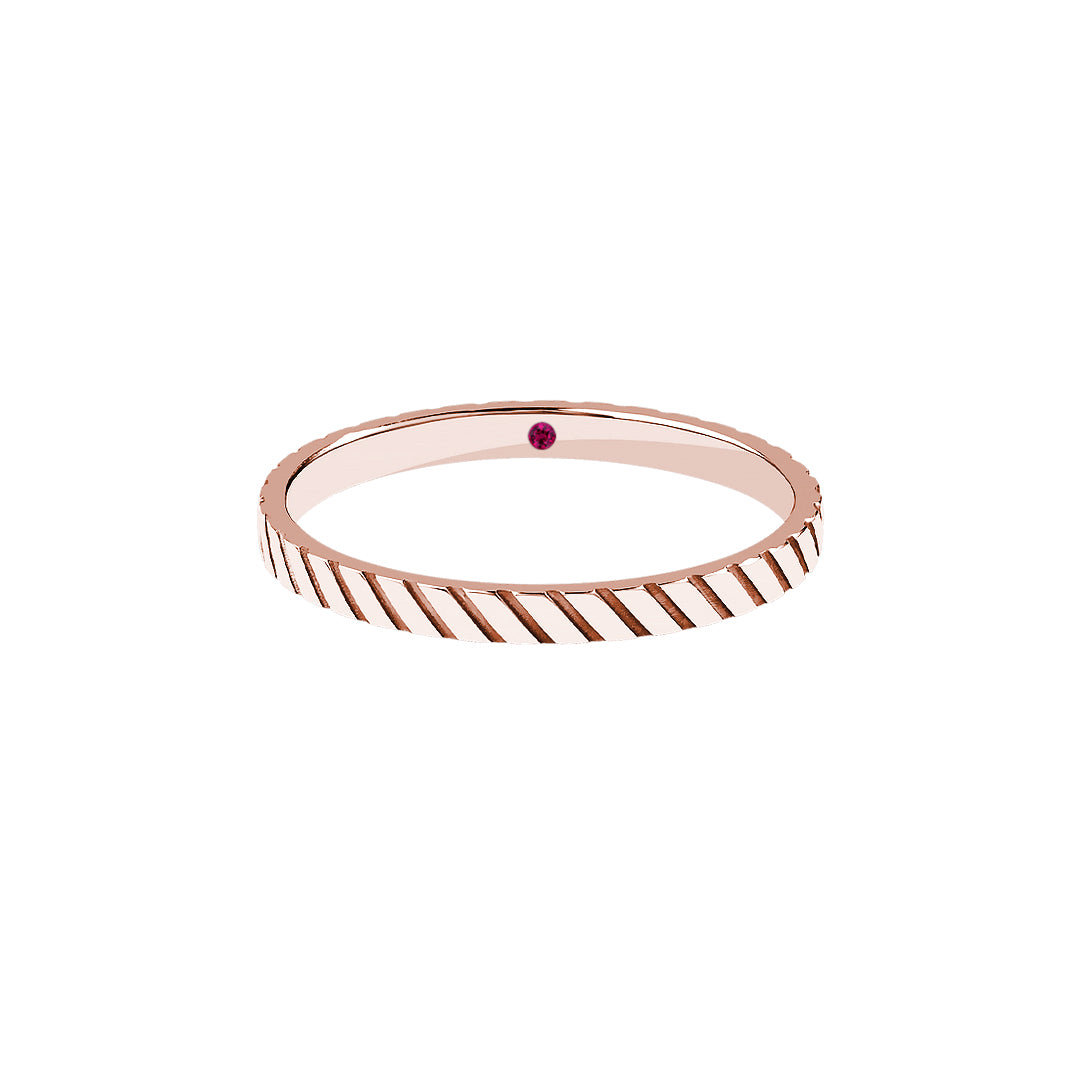Men's Solid Gold Twined Band with Ruby - Rose Gold