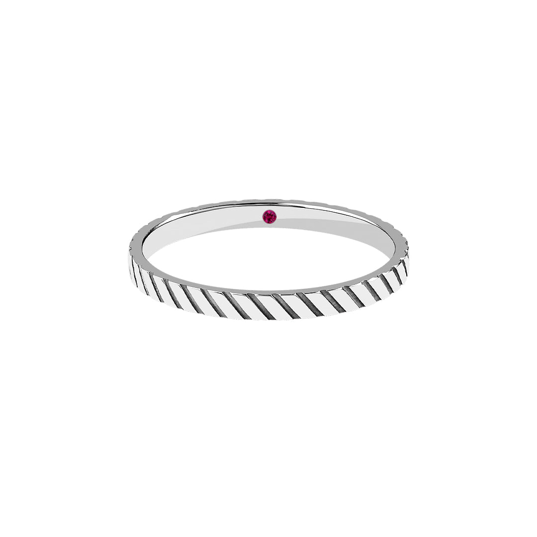 Men's 925 Sterling Silver 2.25mm Twined Wedding Band with Ruby