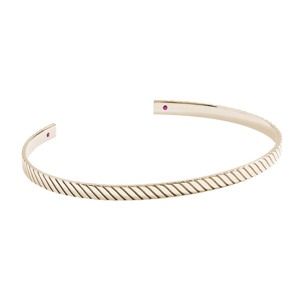 Twined Cuff Bracelet with Ruby Details in Real Gold - Yellow Gold