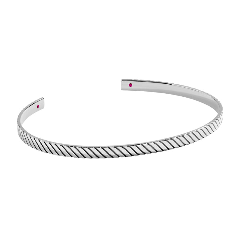 Twined Cuff Bracelet with Ruby Details in Real Gold - White Gold