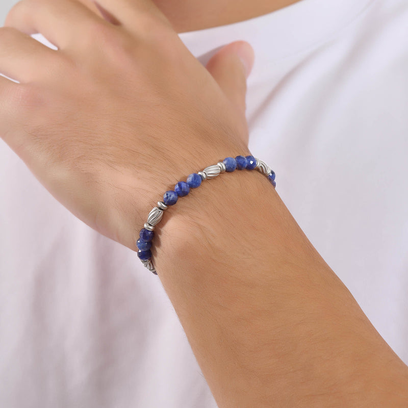 Men's Beaded Faceted Bracelet - Sodalite & Silver