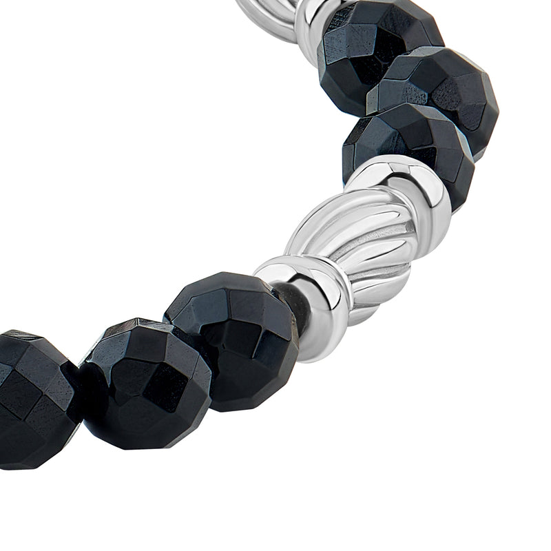 Men's Black Beaded Bracelet - Faceted Agate