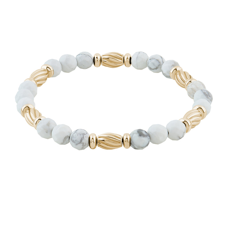 Men's Faceted Beads Bracelets with Silver Stoppers - Howlite & Yellow Gold