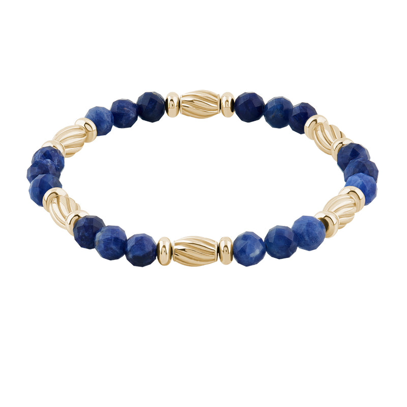 Men's Faceted Beads Bracelets with Silver Stoppers - Sodalite & Yellow Gold