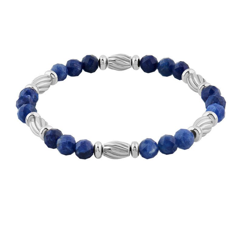 Men's Faceted Beads Bracelets with Silver Stoppers - Sodalite & Silver