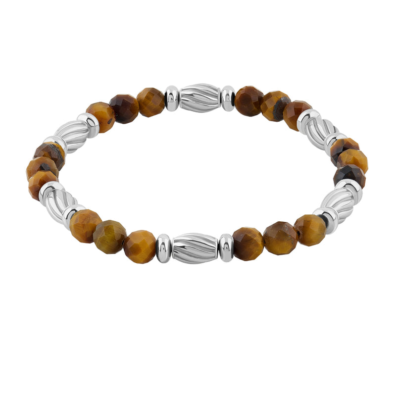 Men's Faceted Beads Bracelets with Silver Stoppers - Tiger Eye & Silver