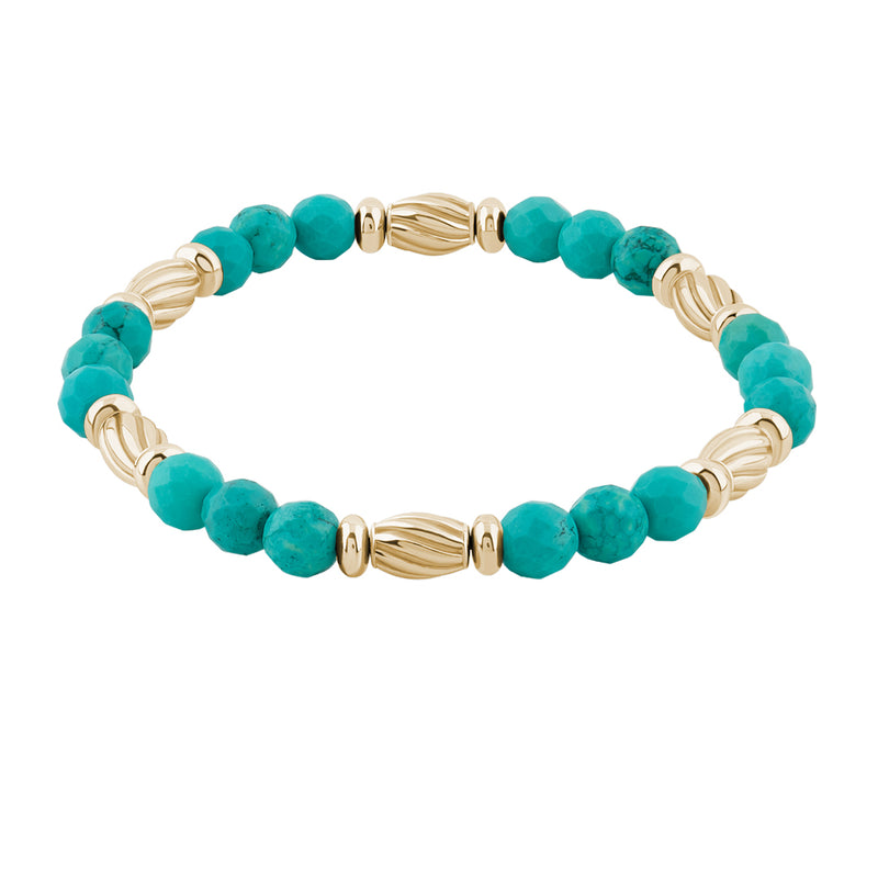 Men's Faceted Beads Bracelets with Silver Stoppers - Turquoise & Yellow Gold