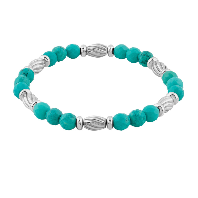 Men's Faceted Beads Bracelets with Silver Stoppers - Turquoise & Silver