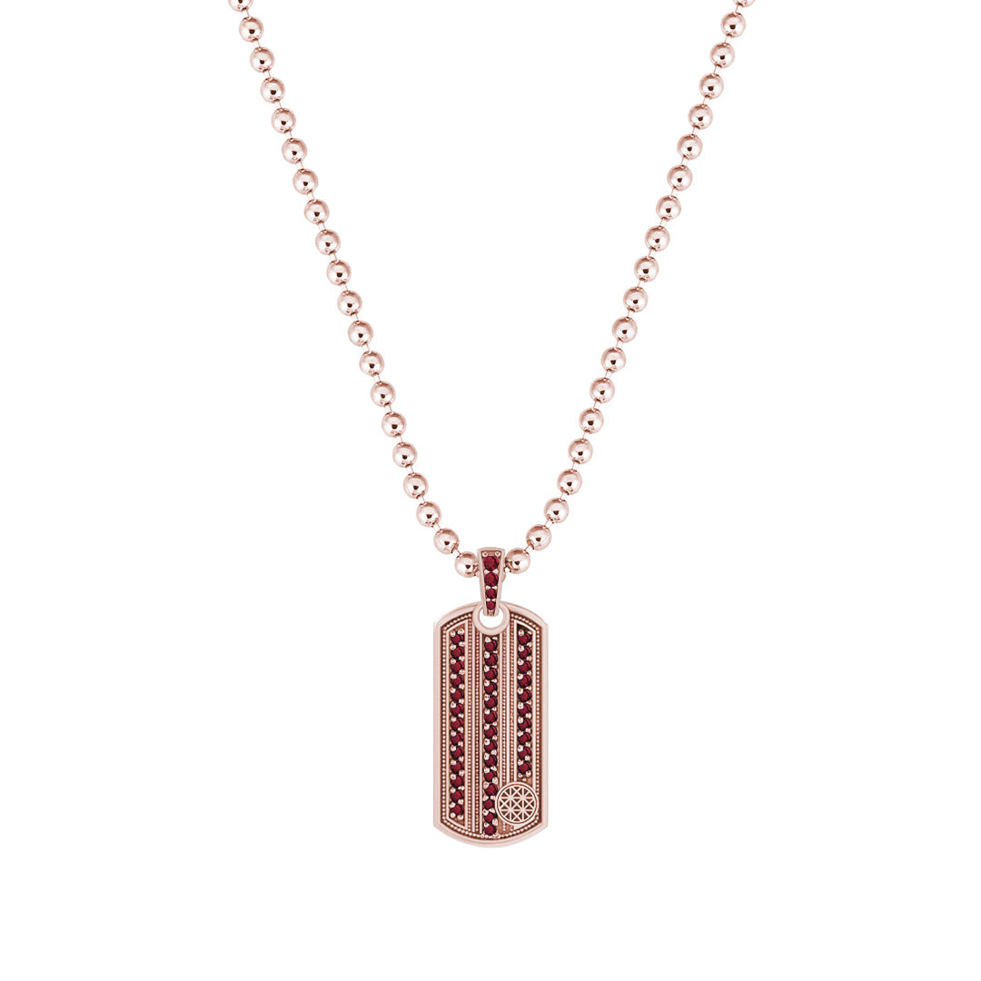 Vertical Pave Stripe Pendant in Solid Rose Gold - Pave Ruby