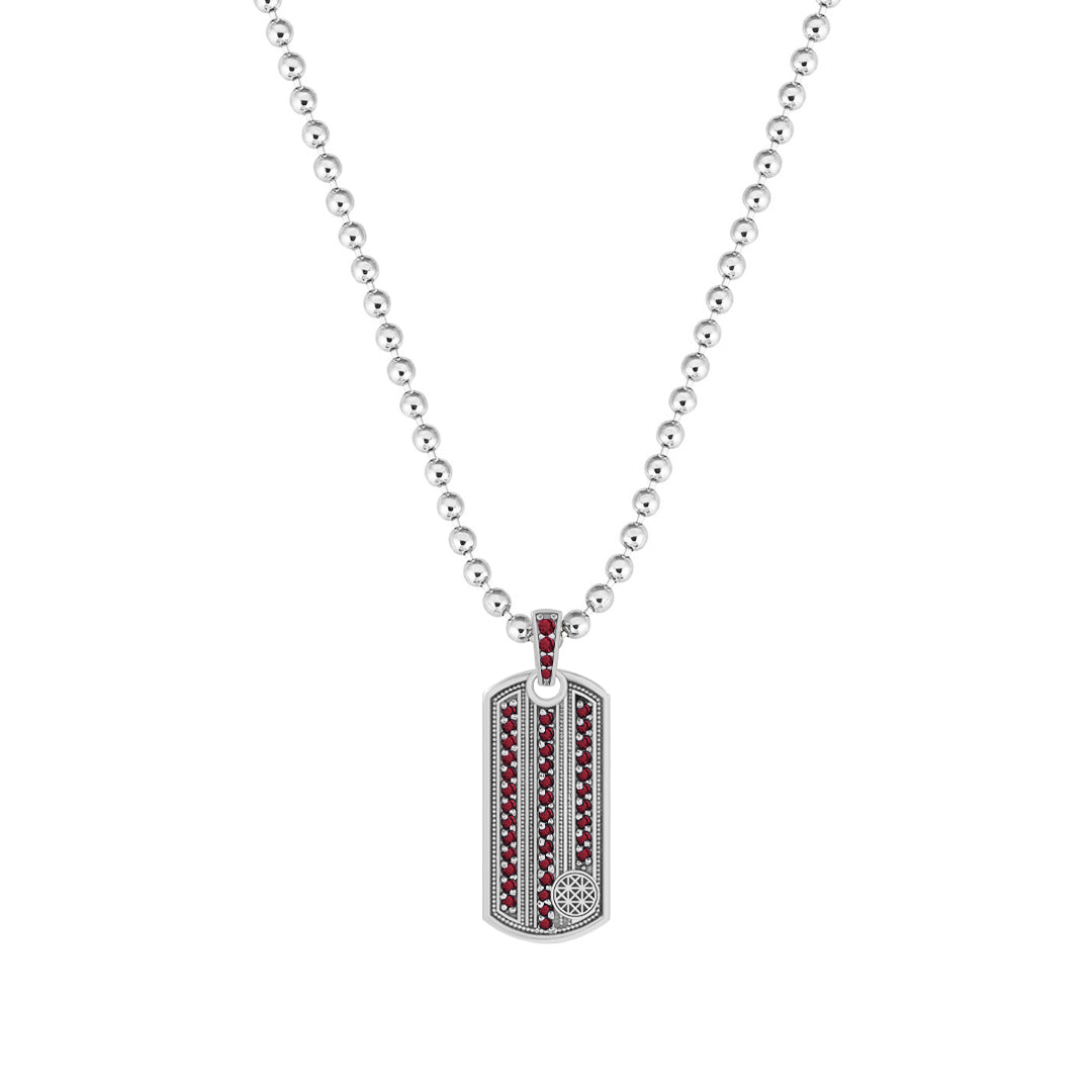 Vertical Pave Stripe Pendant in Solid White Gold - Pave Ruby