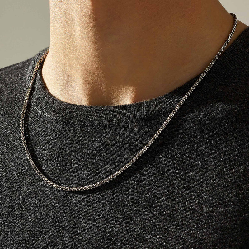 Men's Wheat Necklace Chain in 925 Sterling Silver