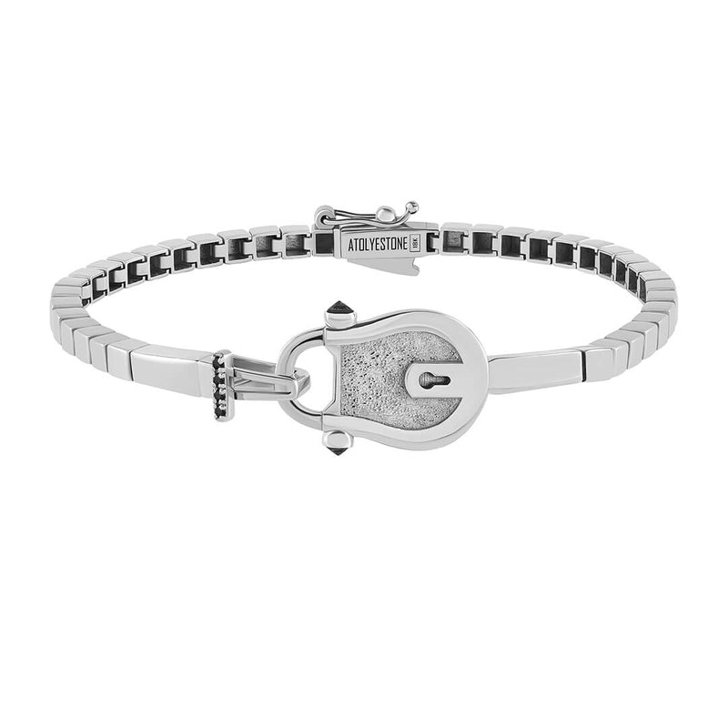 Lock Chain Bracelet in Solid White Gold - Black Diamond
