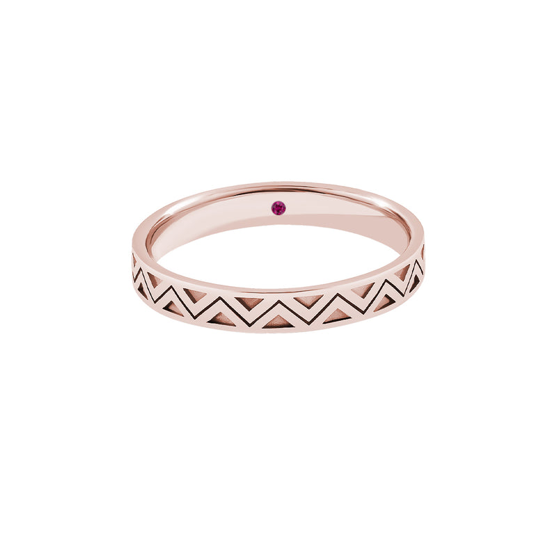 Real Gold Zigzag Band Ring with Ruby Detail - Rose Gold