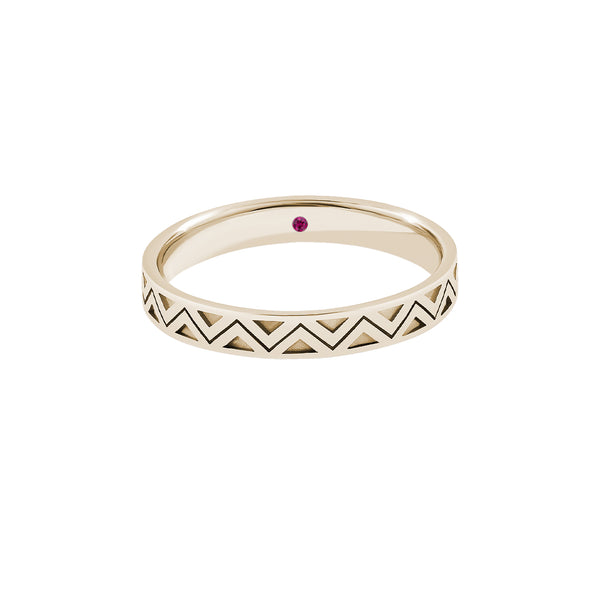 Real Gold Zigzag Band Ring with Ruby Detail - Yellow Gold