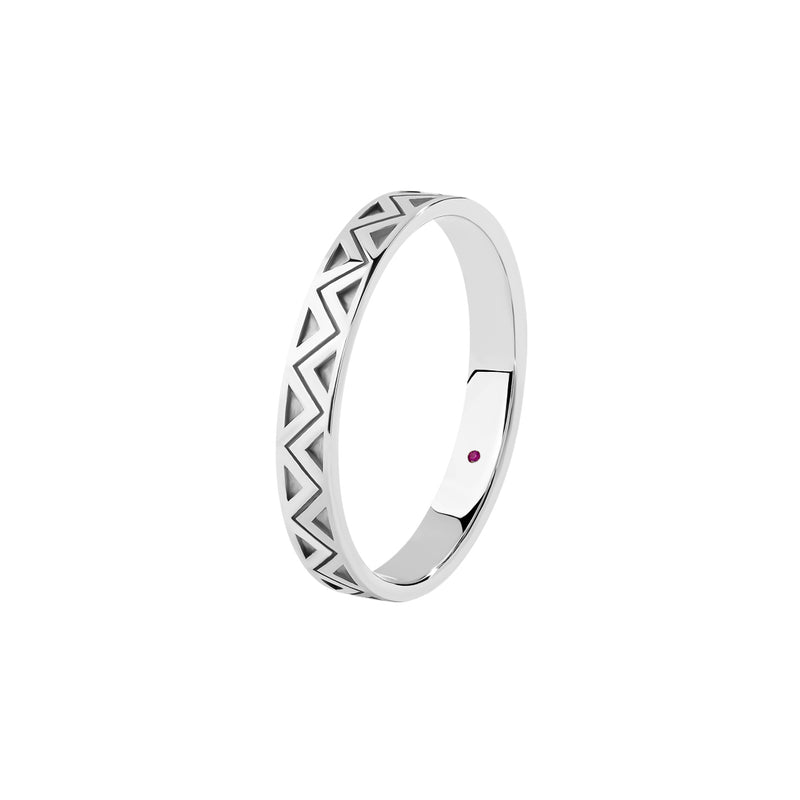 Men's Solid Silver Zigzag Design Band Ring - Ruby Detailed