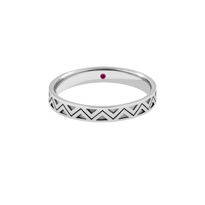Men's 925 Sterling Silver Zigzag Design Band Ring with Ruby
