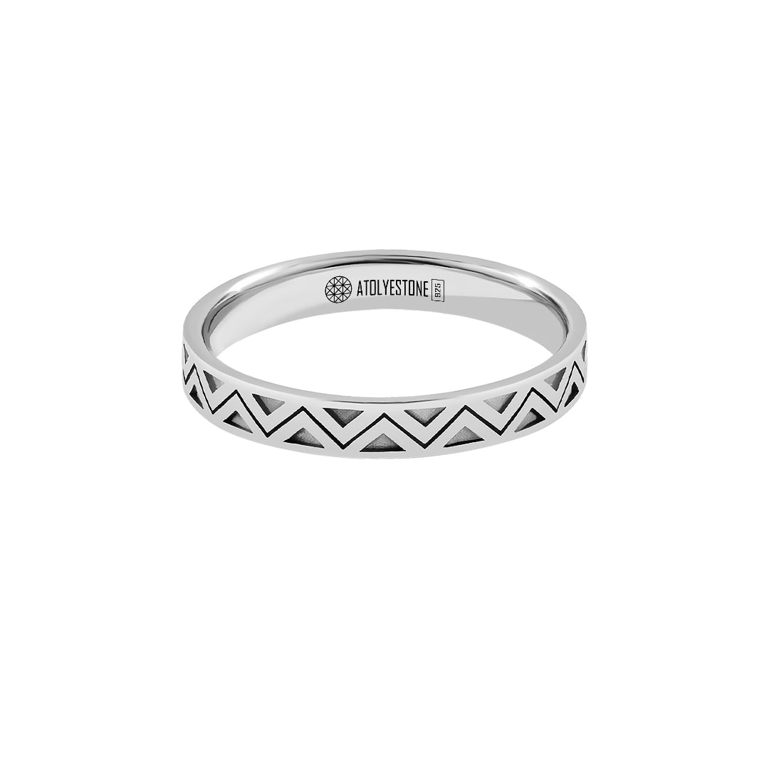 Men's 925 Sterling Silver Zigzag Design Band Ring - Atolyestone
