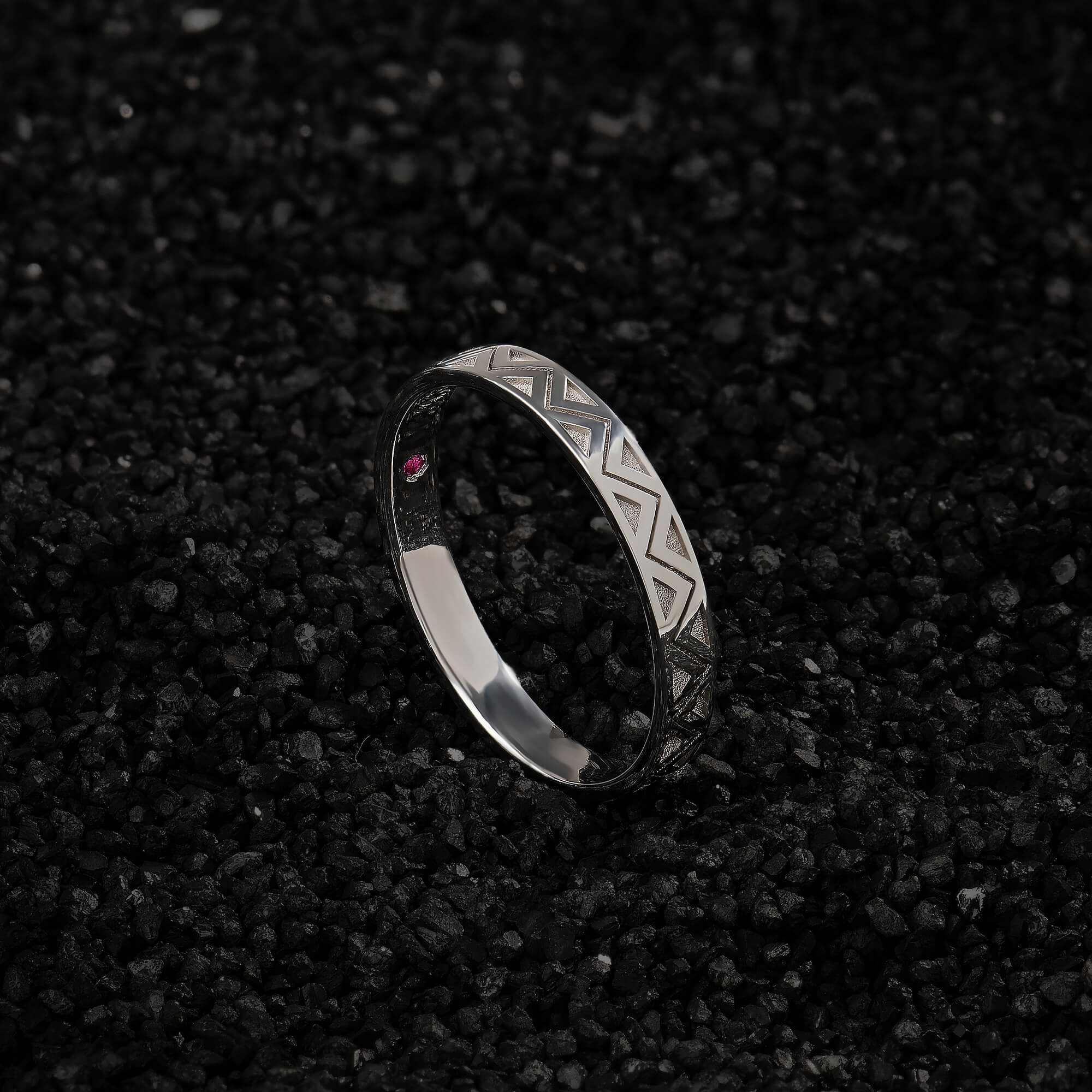 Men's 925 Sterling Silver Zigzag Design Band Ring - Atolyestone