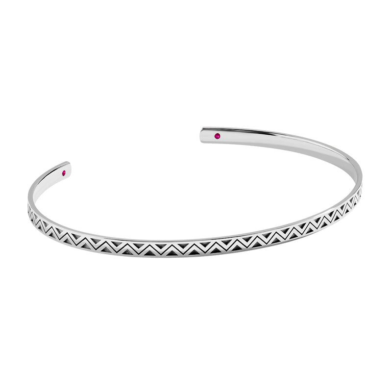 Men's Solid Gold Zigzag Cuff Bracelet with Ruby Details - White Gold