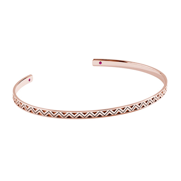 Men's Solid Gold Zigzag Cuff Bracelet with Ruby Details - Rose Gold