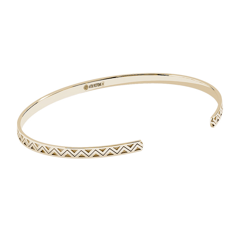 Men's Zigzag Pattern Open Cuff Bangle in Solid Gold - Yellow Gold