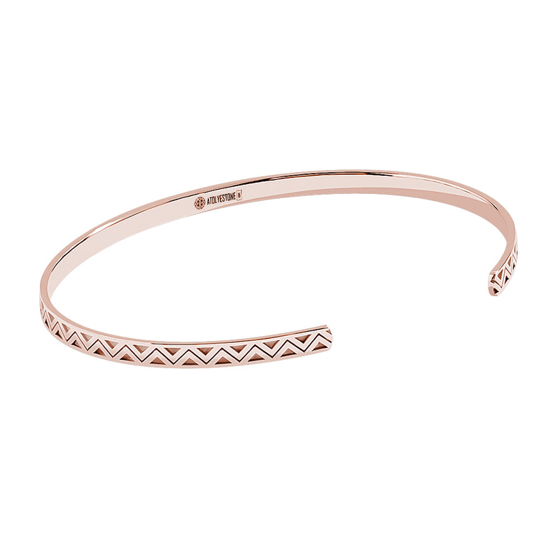 Men's Zigzag Pattern Open Cuff Bangle in Solid Gold - Rose Gold