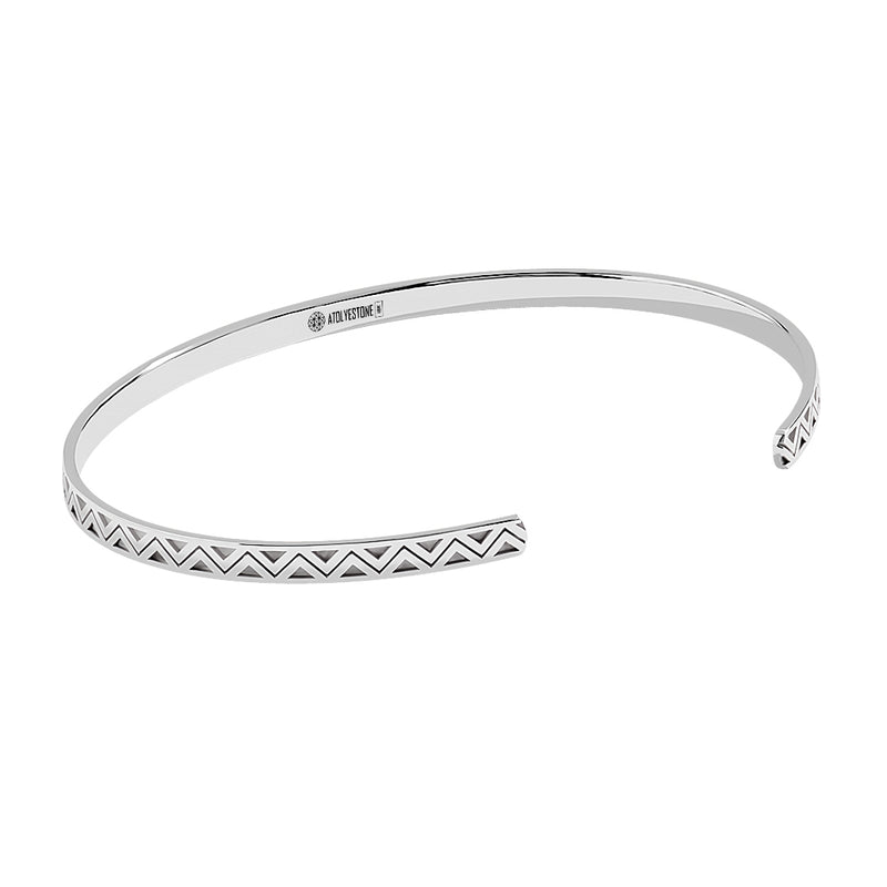 Men's Zigzag Pattern Open Cuff Bangle in Solid Gold - White Gold