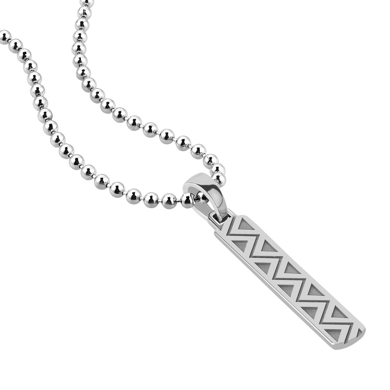 Men's Solid Silver Dog Tag Necklace with Zigzag Design