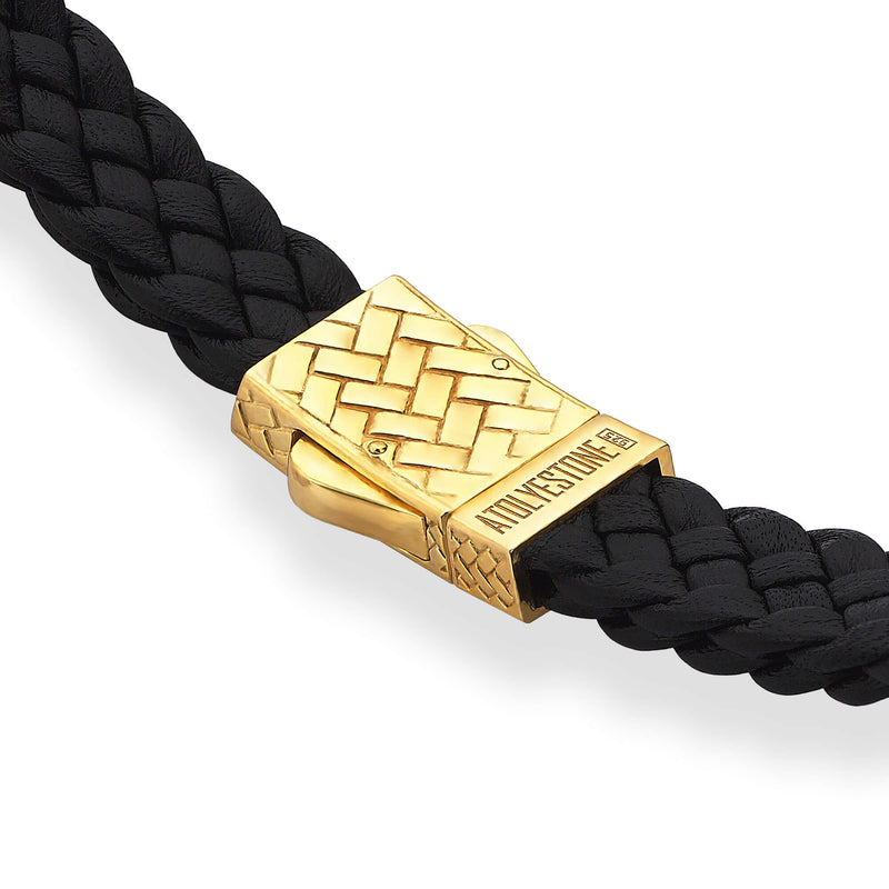 Iconic Leather Italic Statement Bracelet in Solid Gold - Clasp