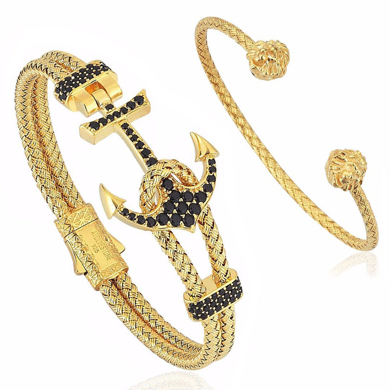 Mens Premium Anchor and Leo Bundle in Yellow Gold
