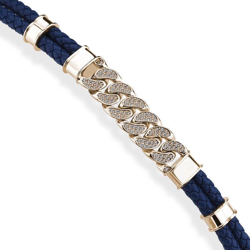 Cuban Links Leather Bracelet - Solid Yellow Gold