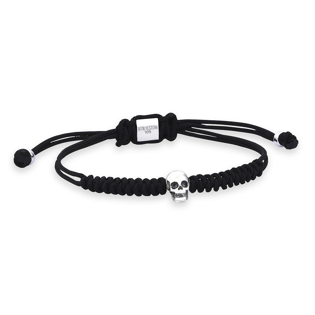 Skull Macrame Bracelet - Oxidised Silver
