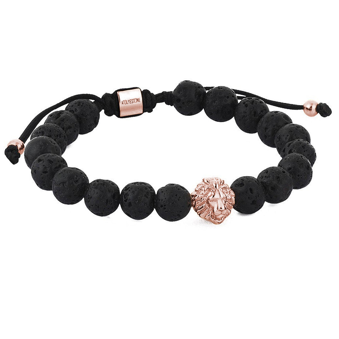 Mens Leo Beaded Macrame Bracelet - Rose Gold