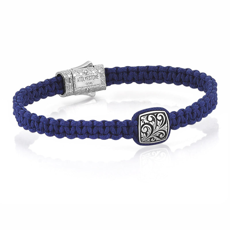 Solitaire Classic Macrame Bracelet - Solid Silver - Navy