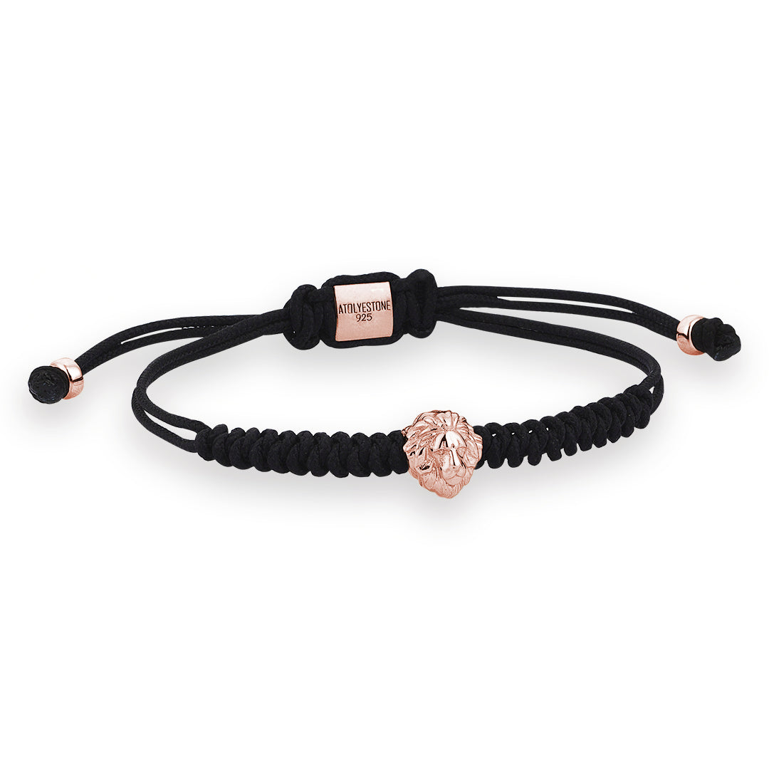 Leo Macrame Bracelet - Black - Rose Gold