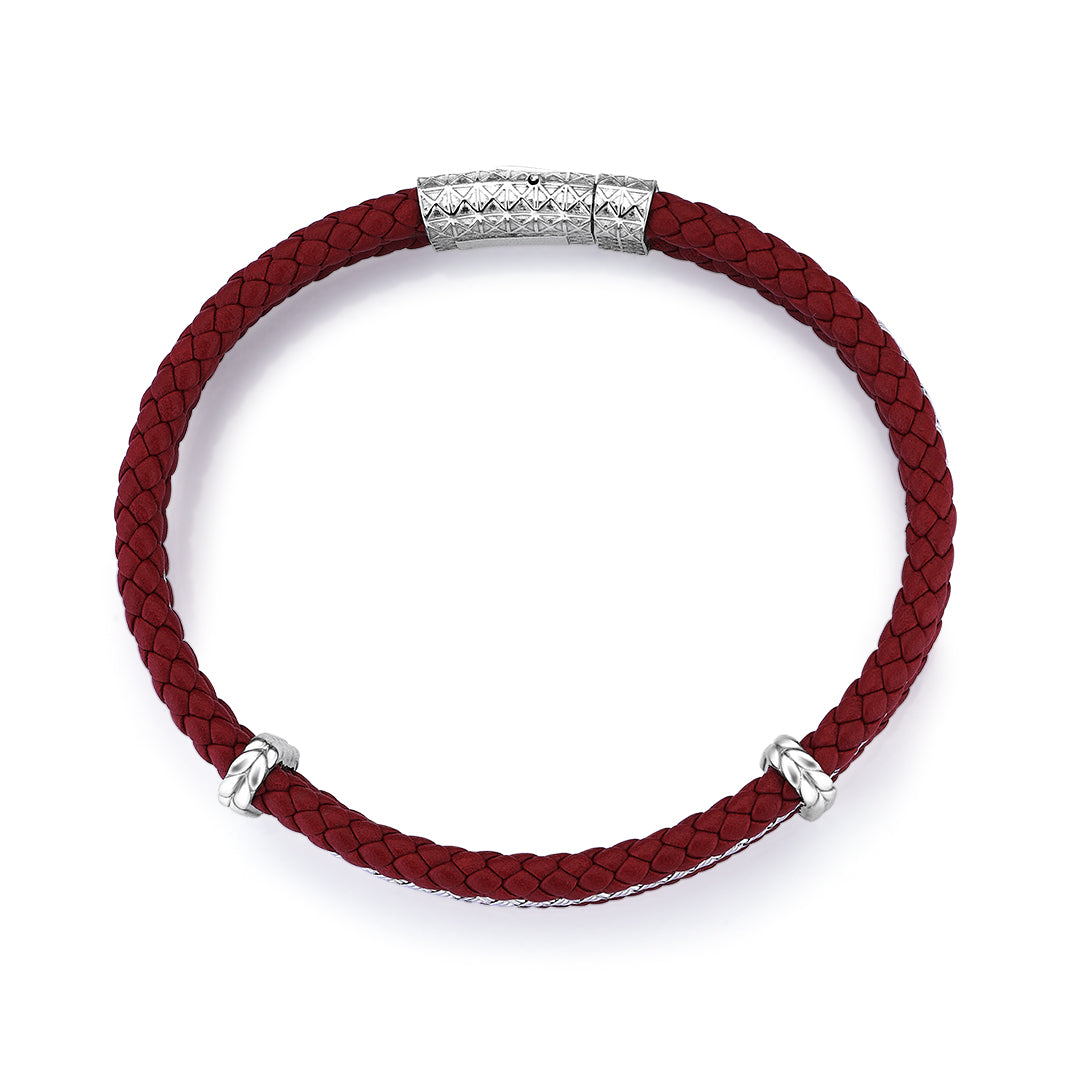 Triple Row Leather Bracelet - Dark Red Leather