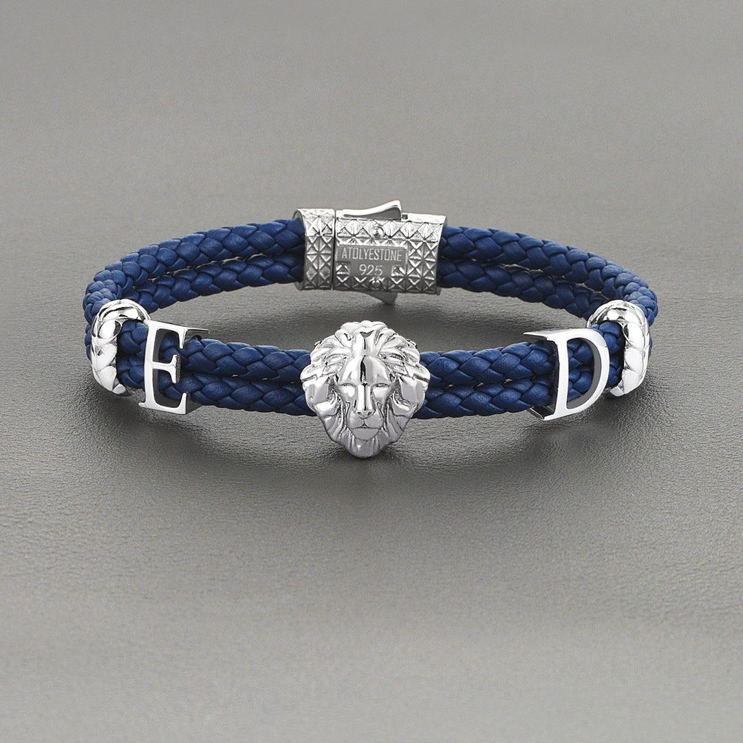 Statements Leo Leather Bracelet - Blue Leather - Solid Silver