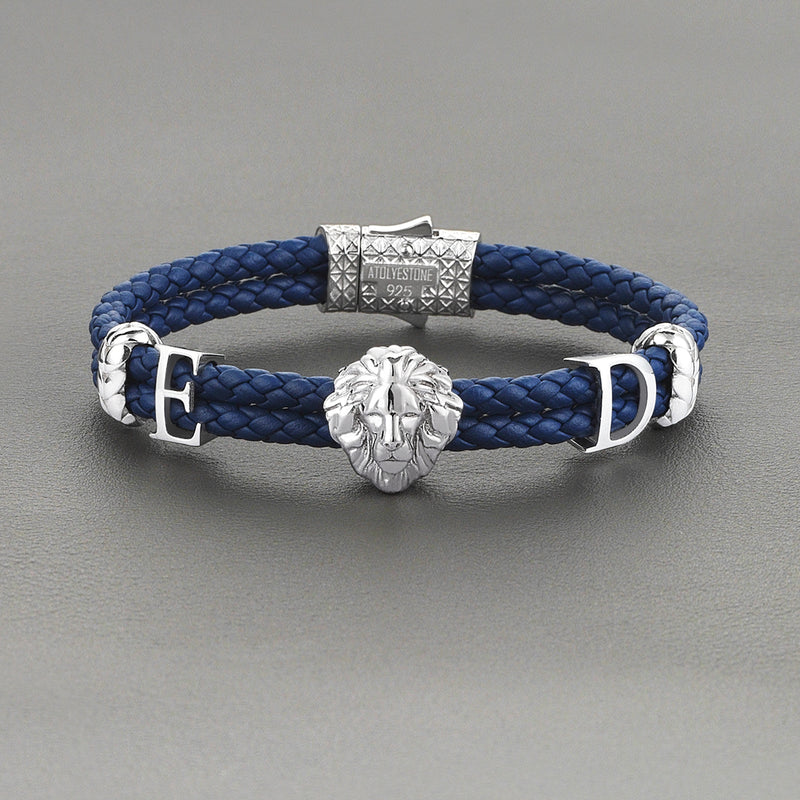 Women’s Statement Leo Leather Bracelet - Solid Silver - Blue Leather