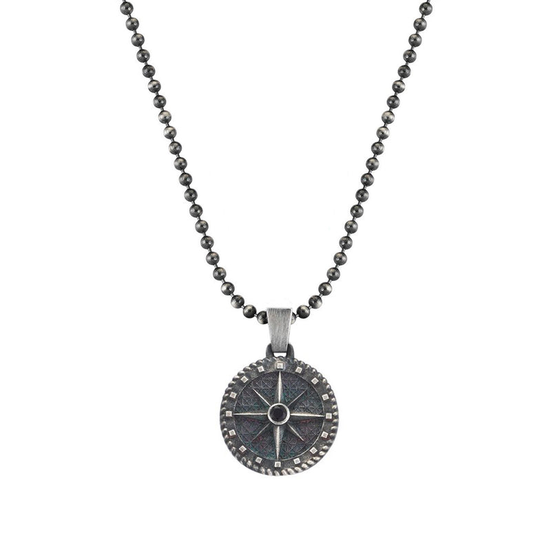 Mens Compass Necklace - Solid Silver