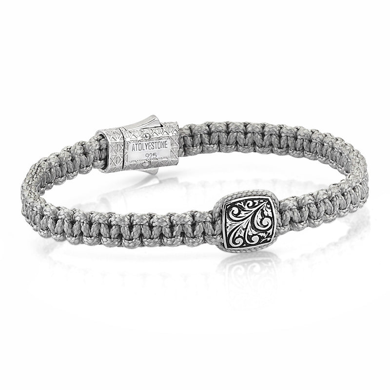 Solitaire Classic Macrame Bracelet - Solid Silver - Grey