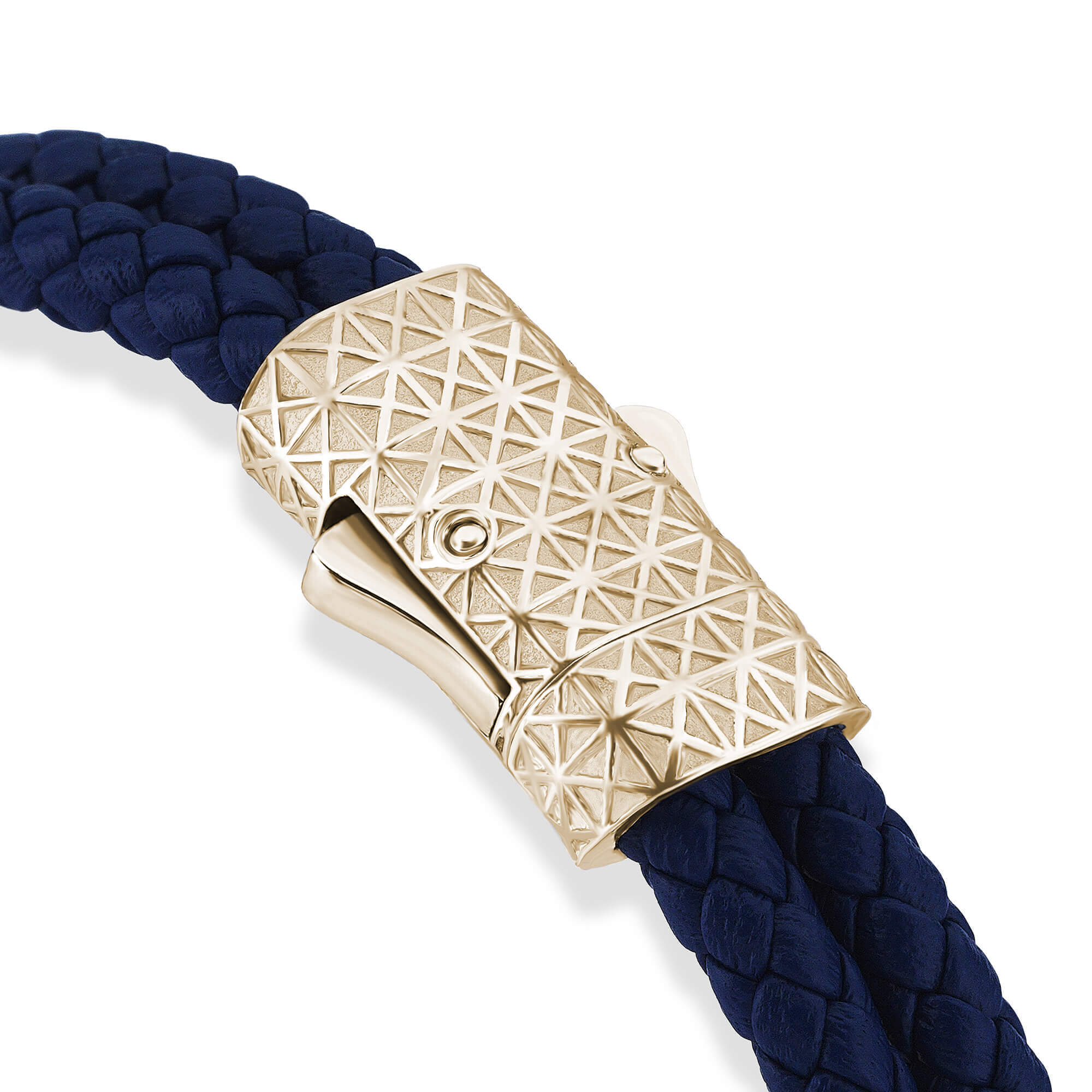 Atolyestone Elements Statement Bracelet in Solid Silver - Navy Nappa Leather