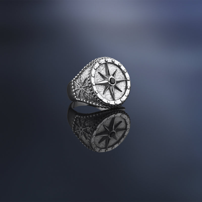Compass Ring - White Gold - Pave Black Diamond