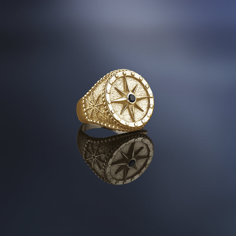 Compass Ring - Yellow Gold - Pave Black Diamond
