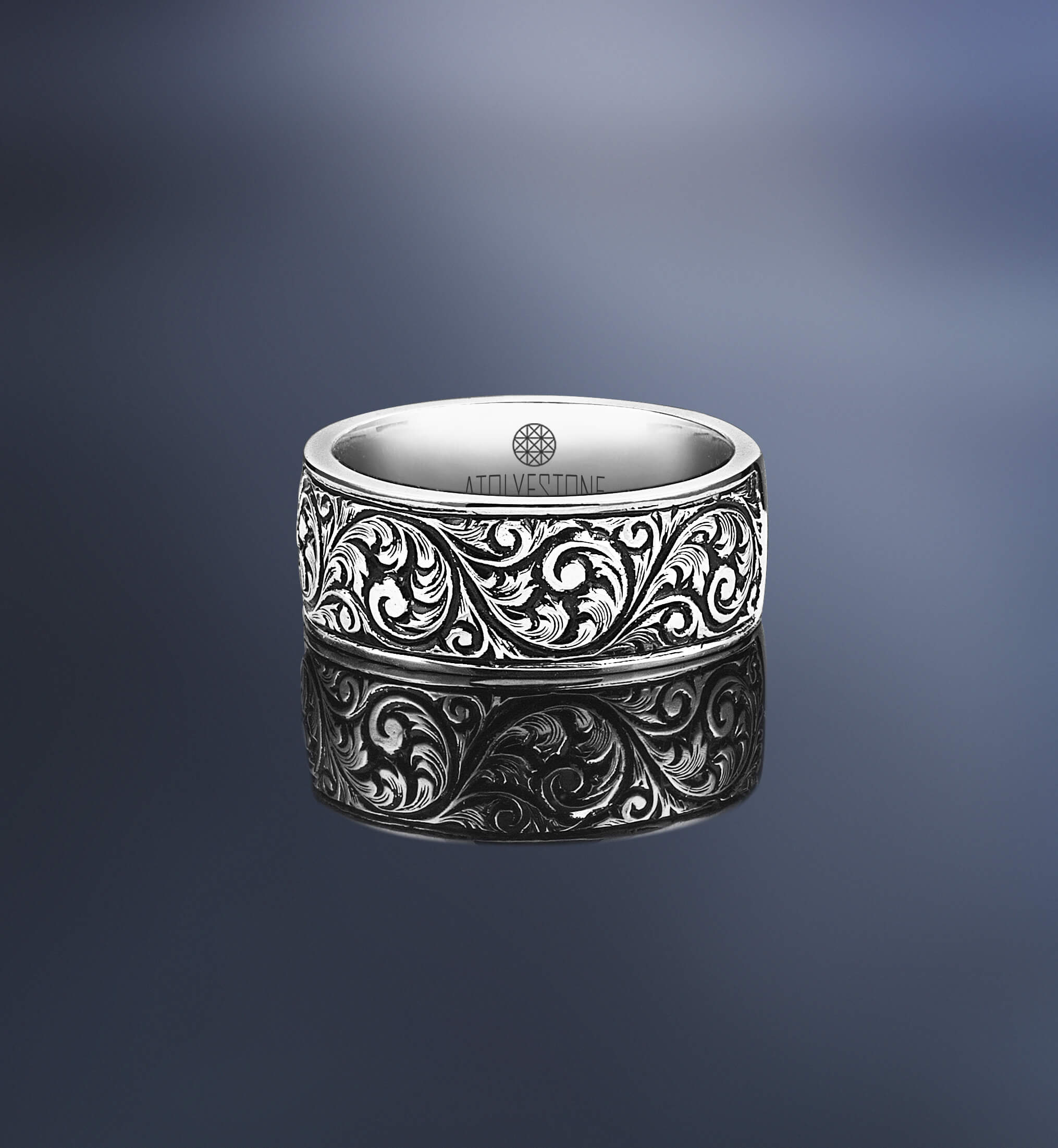 Men's 925 Sterling Silver Classic Carved Band Ring