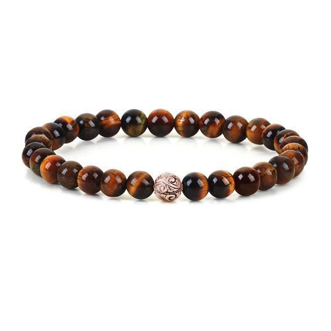 Mens Classic Beaded Bracelet - Rose Gold - Tiger Eye